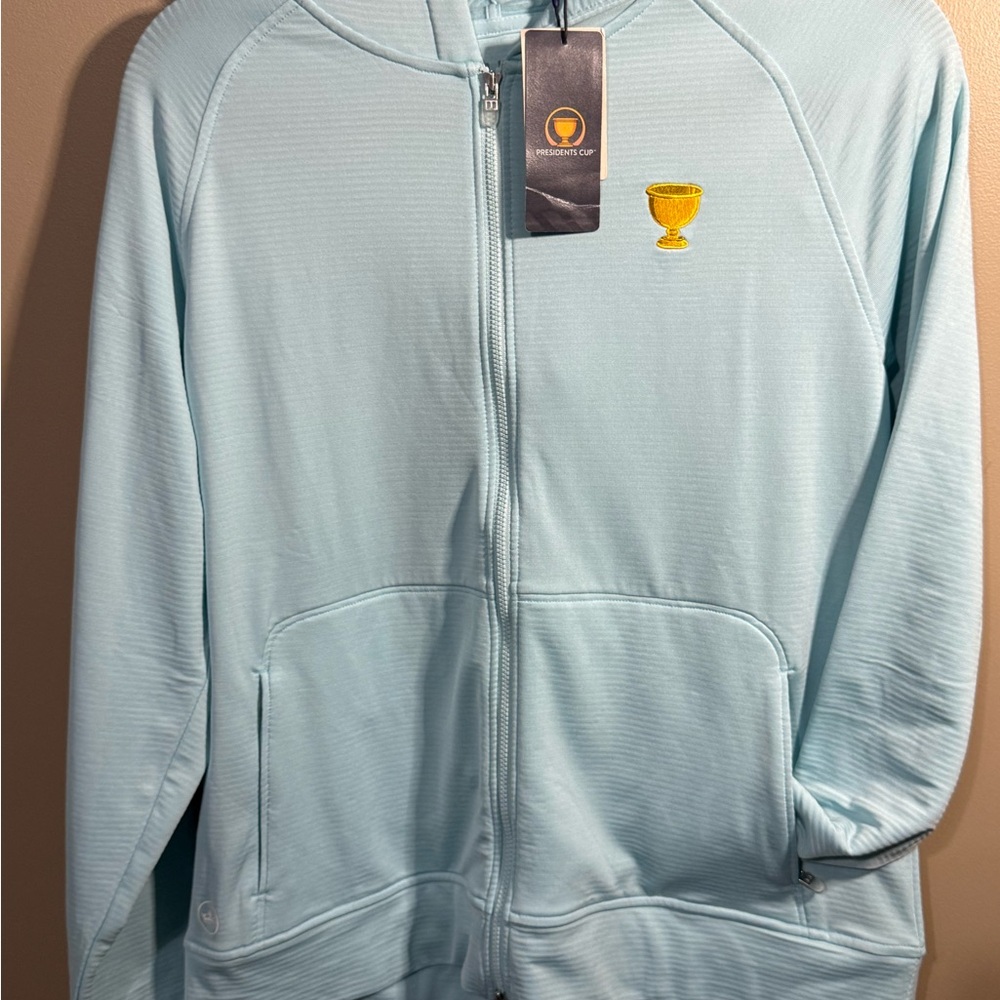 Light Blue Presidents Cup Zip-Up Hoodie with Embroidered Logo